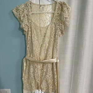 Cream Laced shirt with sash
